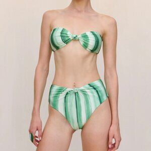 NWT Cult Gaia Oswin Calla Lily Painted Stripe Green Swim Bikini Top Bottoms XL